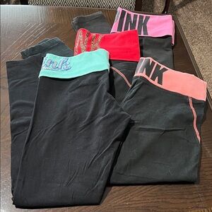 Bundle of Victoria's Secret PINK Black Leggings with Colorful Waistbands